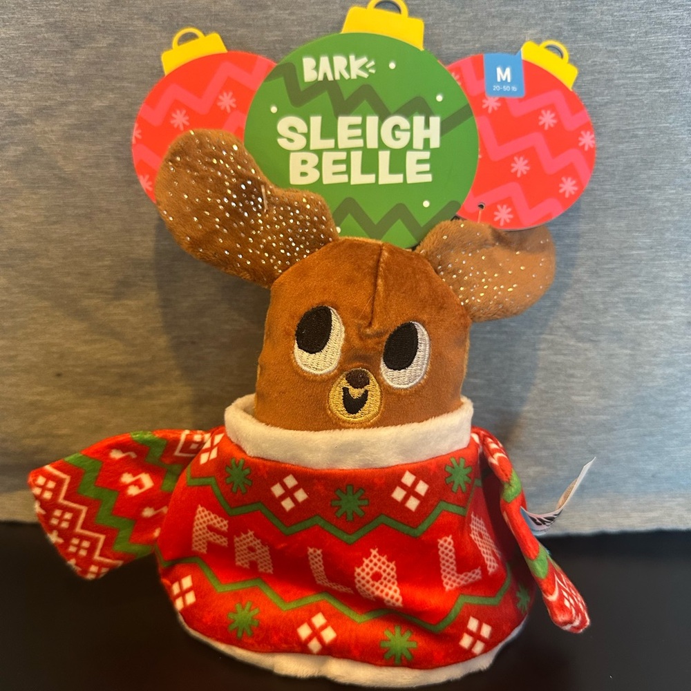 Bark Box Sleigh Belle Hide a Treat Crinkle Squeaker Dog Toy Size M Medium NWT